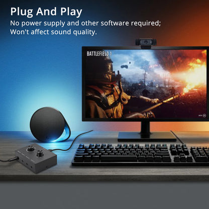 4 Way/2 Way 3.5mm Stereo Audio Switcher Bi-Directional Audio Switch Splitter Box 2x1/1x2 4x1/1x4 Switcher with Mute Button