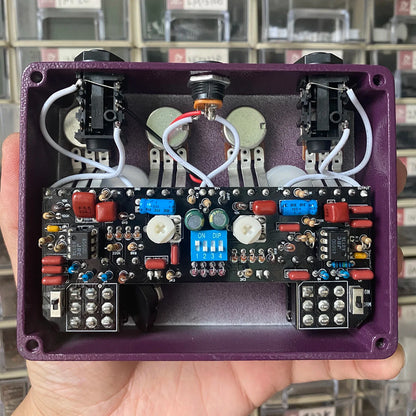 Purple 68pedals king of tone effects pedal with high gain analog circuit board and red blue knobs for overdrive boost