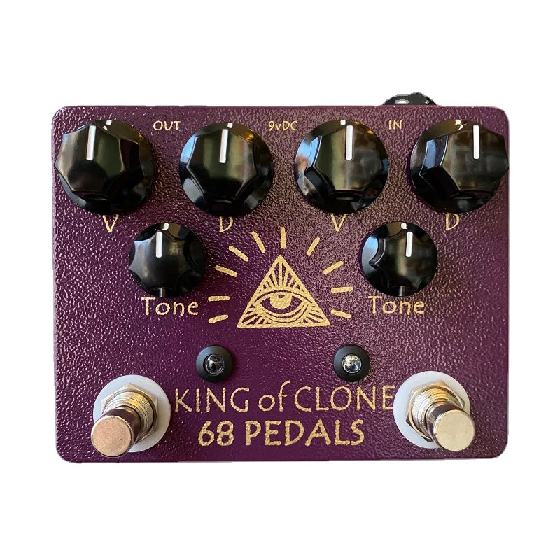 Purple textured 68pedals king of tone high gain analog effects pedal with black faceted knobs and gold foil branding