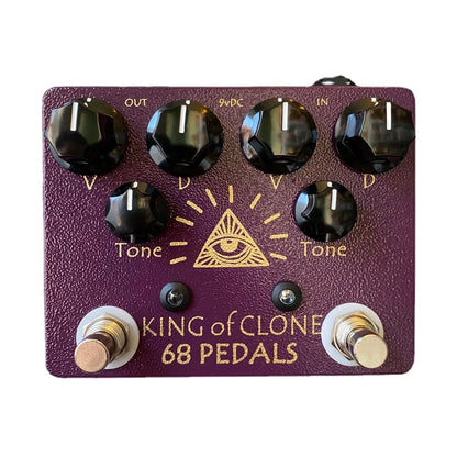 Purple textured 68pedals king of tone high gain analog effects pedal with black faceted knobs and gold foil branding