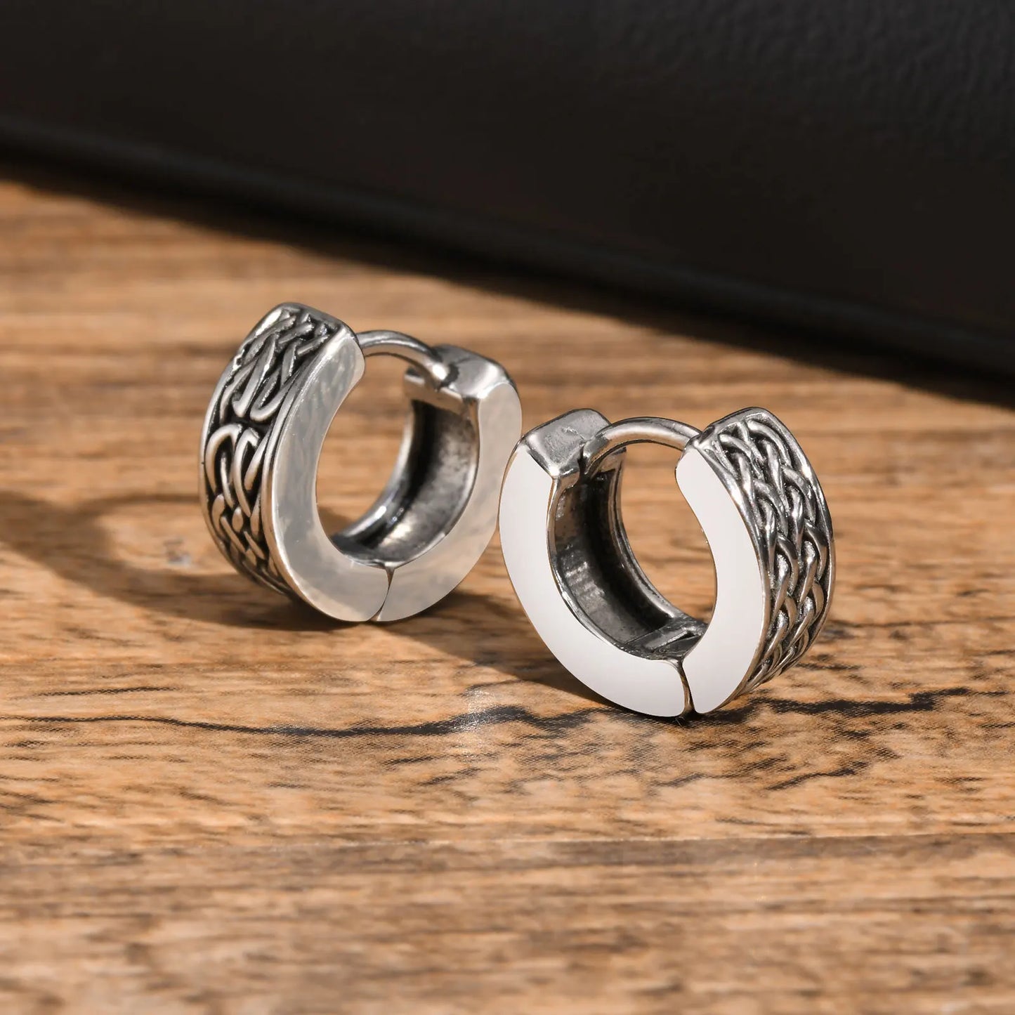 Punk Viking Hoop Earrings for Men Boys,Vintage Celtic Knot Stainless Steel Huggies Earrings,Hip Hop Cool Street Jewelry Gifts