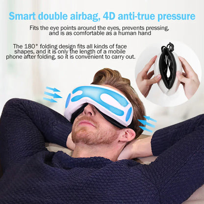 Blue and white 6d smart bluetooth music eye massager with 180-degree folding design and massager vibration airbag compress eye care