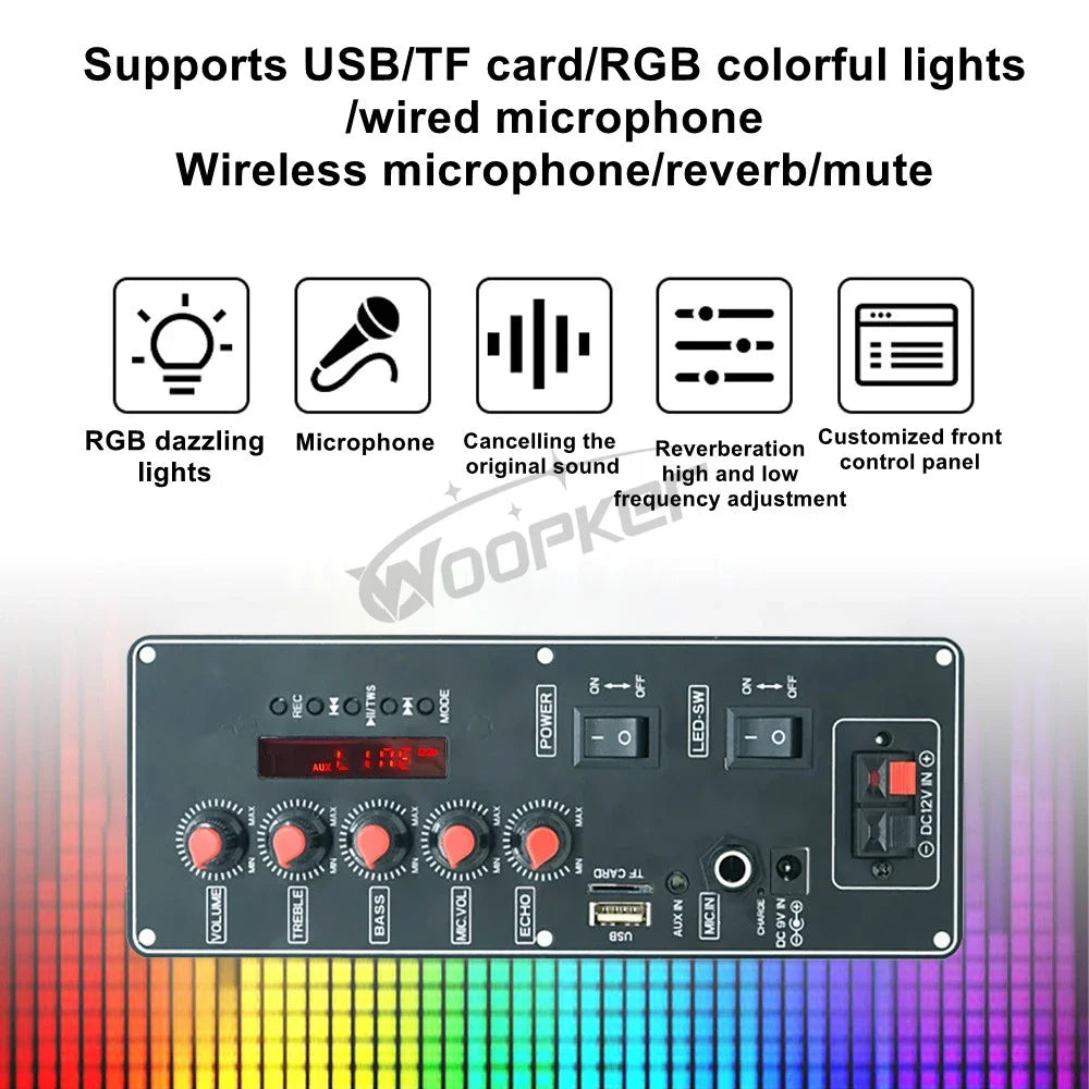 WOOPKER Audio Amplifier Board 7.4V Battery Version 30W Subwoofer Microphone Amp Module Channel 2.0 for 4 ohms Speaker Home DIY