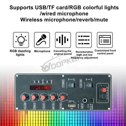 WOOPKER Audio Amplifier Board 7.4V Battery Version 30W Subwoofer Microphone Amp Module Channel 2.0 for 4 ohms Speaker Home DIY