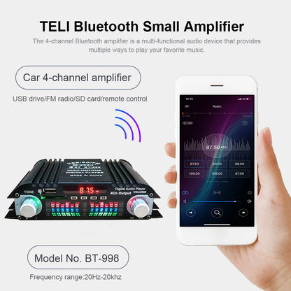 1600W Max Power Mini HIFI Digital Stereo Amp 4 Channel Sound Audio Amplifier with Remote Control FM Radio USB BT Karaoke Player
