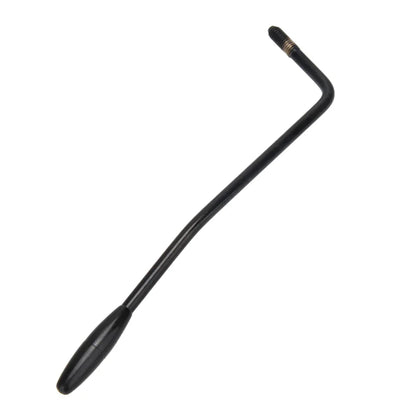 Black L-shaped metal guitar tremolo arm with textured grip and threaded end for electric guitar tremolo use