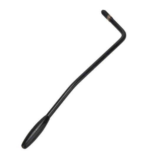 Black L-shaped metal guitar tremolo arm with textured grip and threaded end for electric guitar tremolo use