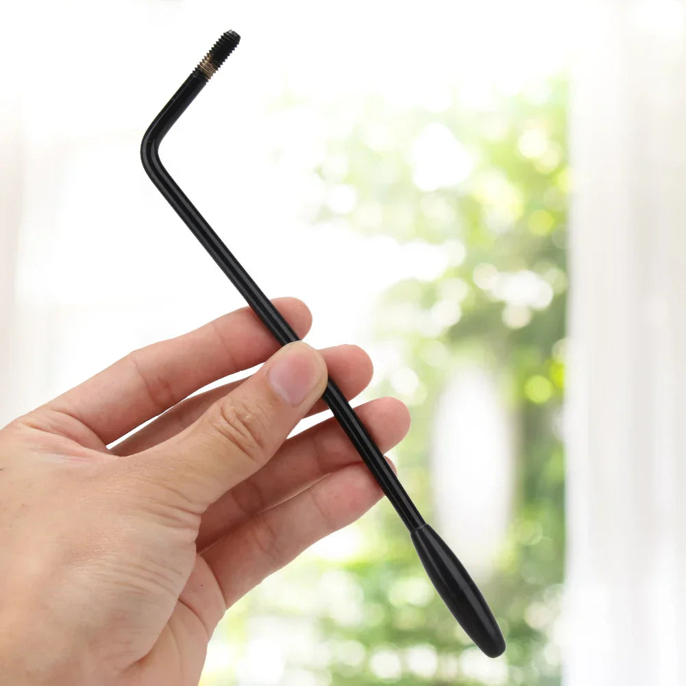 Black l-shaped metal electric guitar tremolo wrench with textured grip and threaded end for guitar tremolo handle replacement