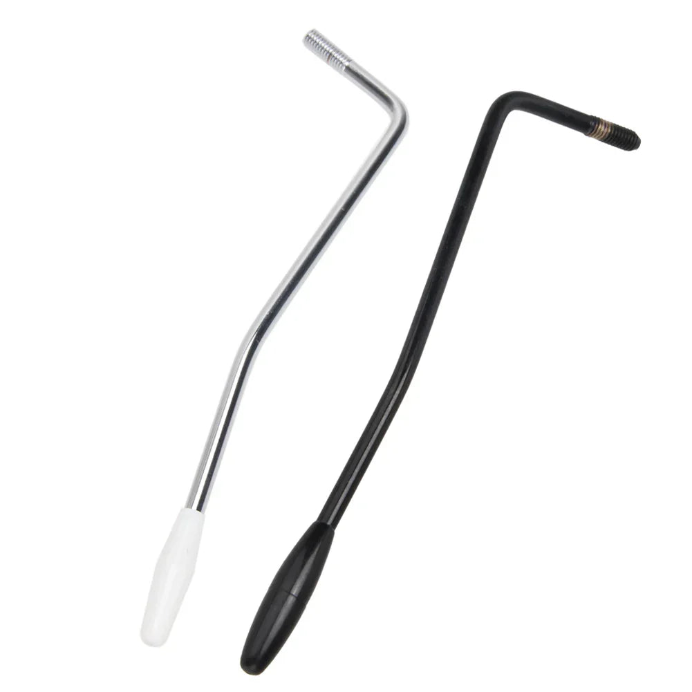 Two l-shaped electric guitar tremolo tuning keys with chrome and black metal handles for guitar tremolo handle replacement