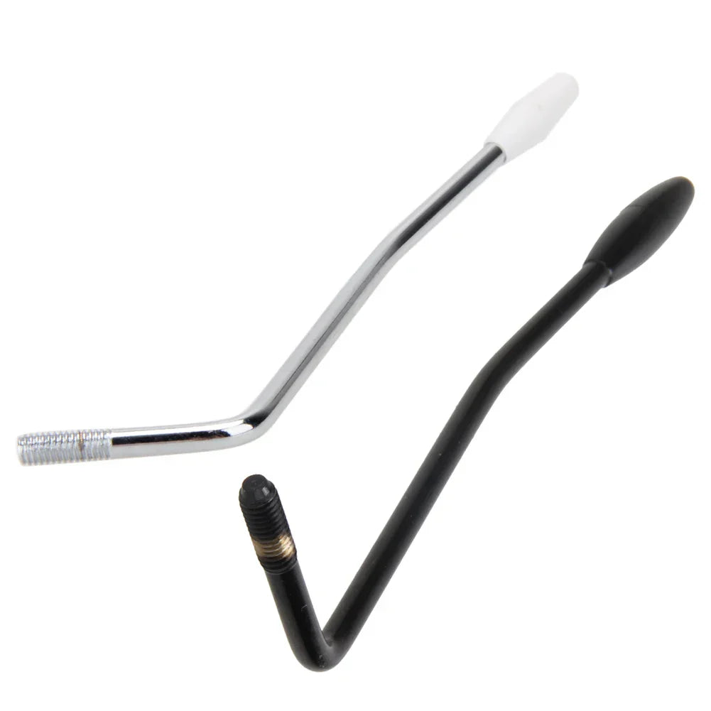 Two electric guitar tremolo handles with 6mm metal arms in chrome with white tip and black with black tip