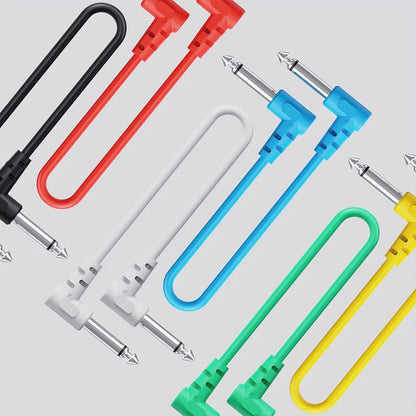 6pcs colorful right angle ts 1/4 patch cables with metallic plugs for audio electric guitar bass instruments