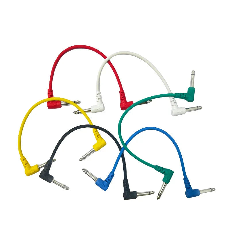 A set of 6pcs audio cable connectors with angled 6.35mm jacks and colorful rubber sleeves for electric guitar bass use