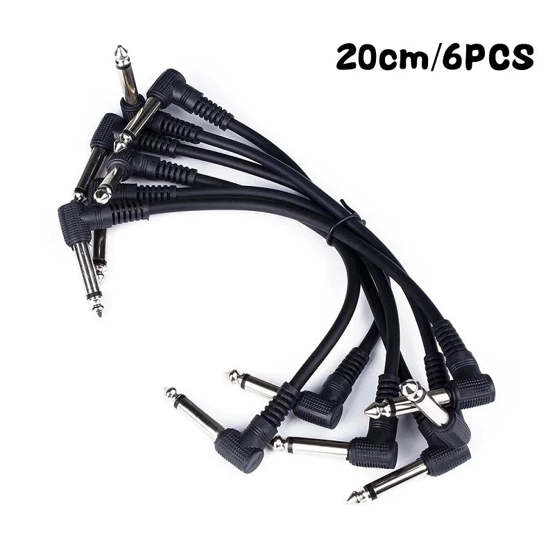 Black 20cm angled electric guitar effect pedal cables with durable rubber jacket low noise shielded connectors