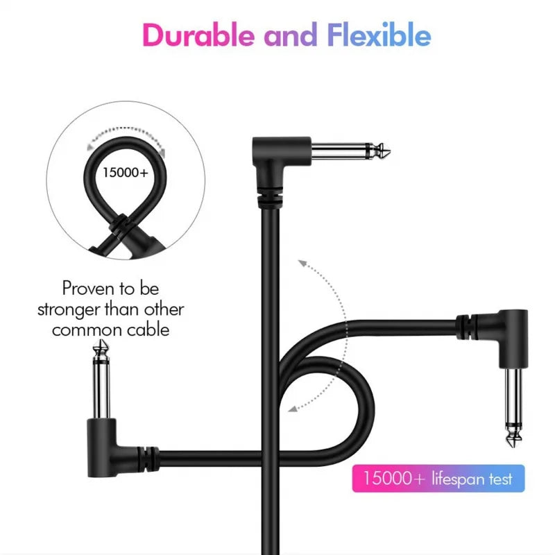 Black durable and flexible 6pcs guitar pedal cable with low noise shielded 1/4 inch right angle connectors for electric guitar effect