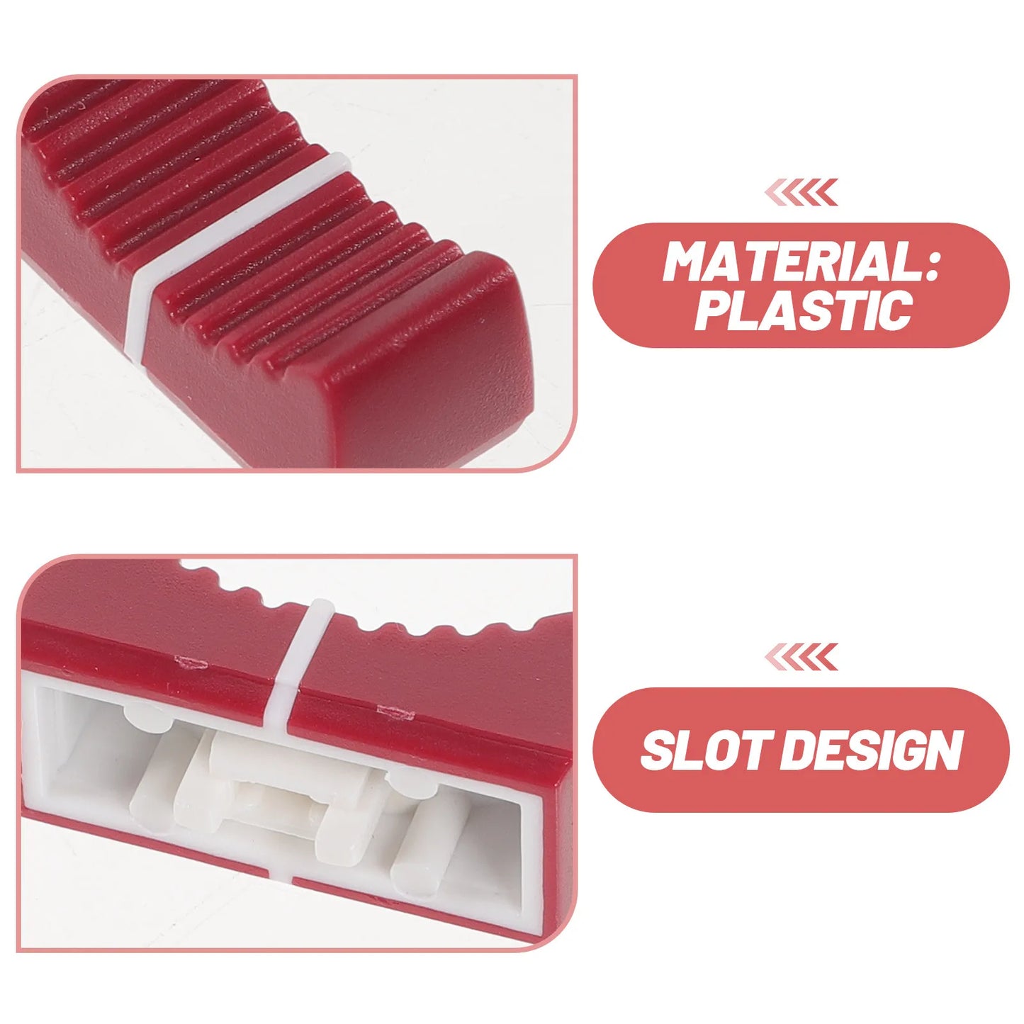 Red plastic slide potentiometer knob with slot design and white accents for equipment guitar mixer volume brightness adjustment