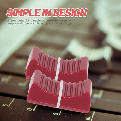 Red plastic slide potentiometer knobs with white stripe for professional equipment guitar mixer volume brightness adjustment