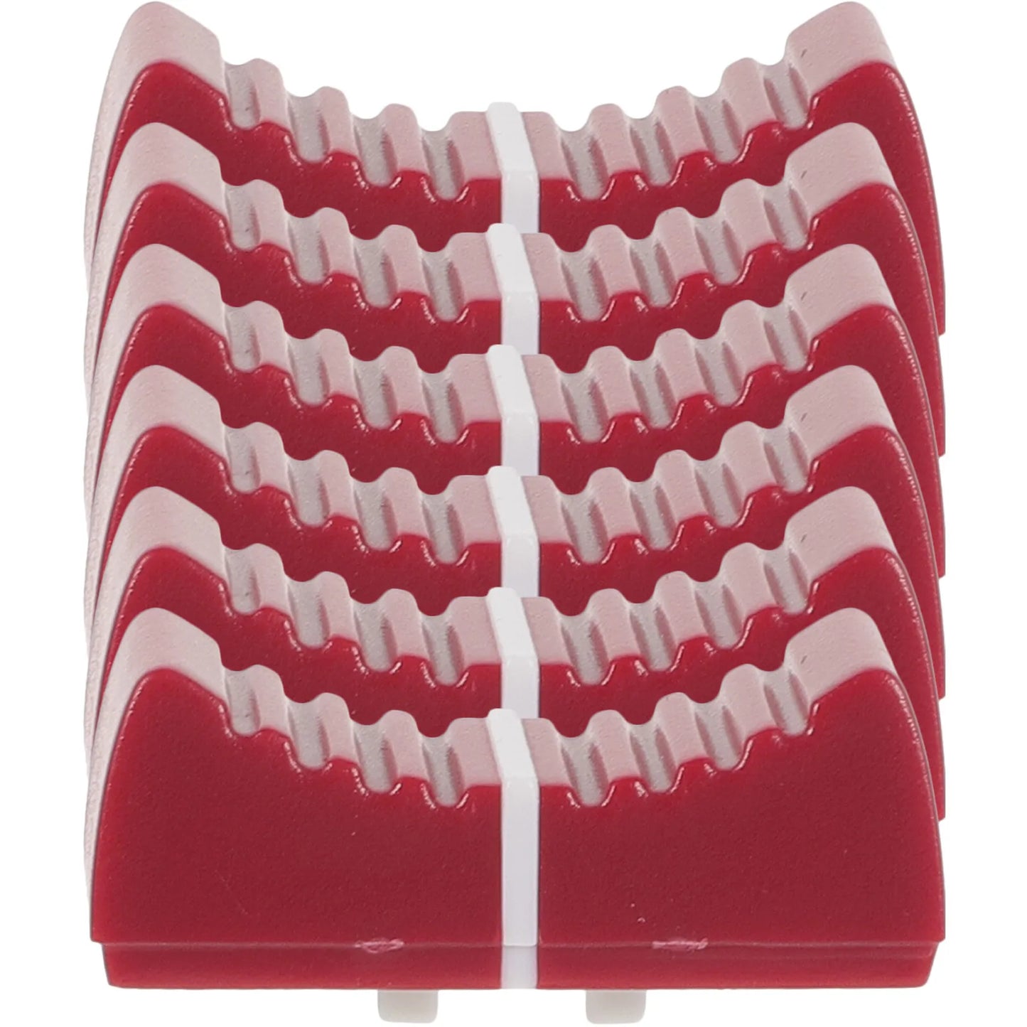 Red and white plastic slide potentiometer knobs with wavy ridged design for equipment guitar mixer volume brightness adjustment