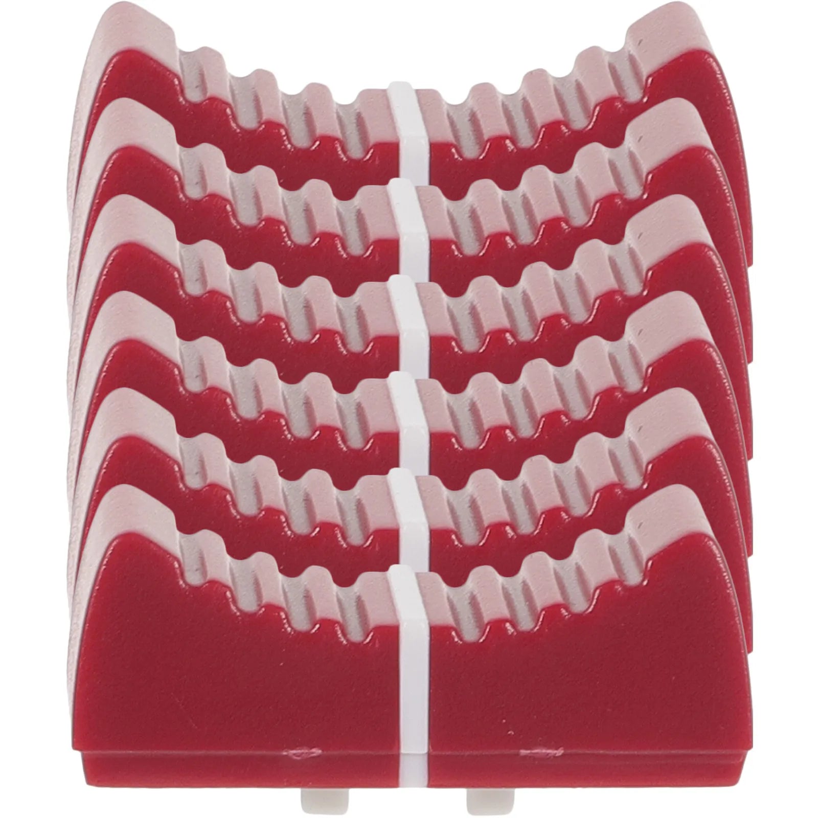 Red and white plastic slide potentiometer knobs with wavy ridged design for equipment guitar mixer volume brightness adjustment