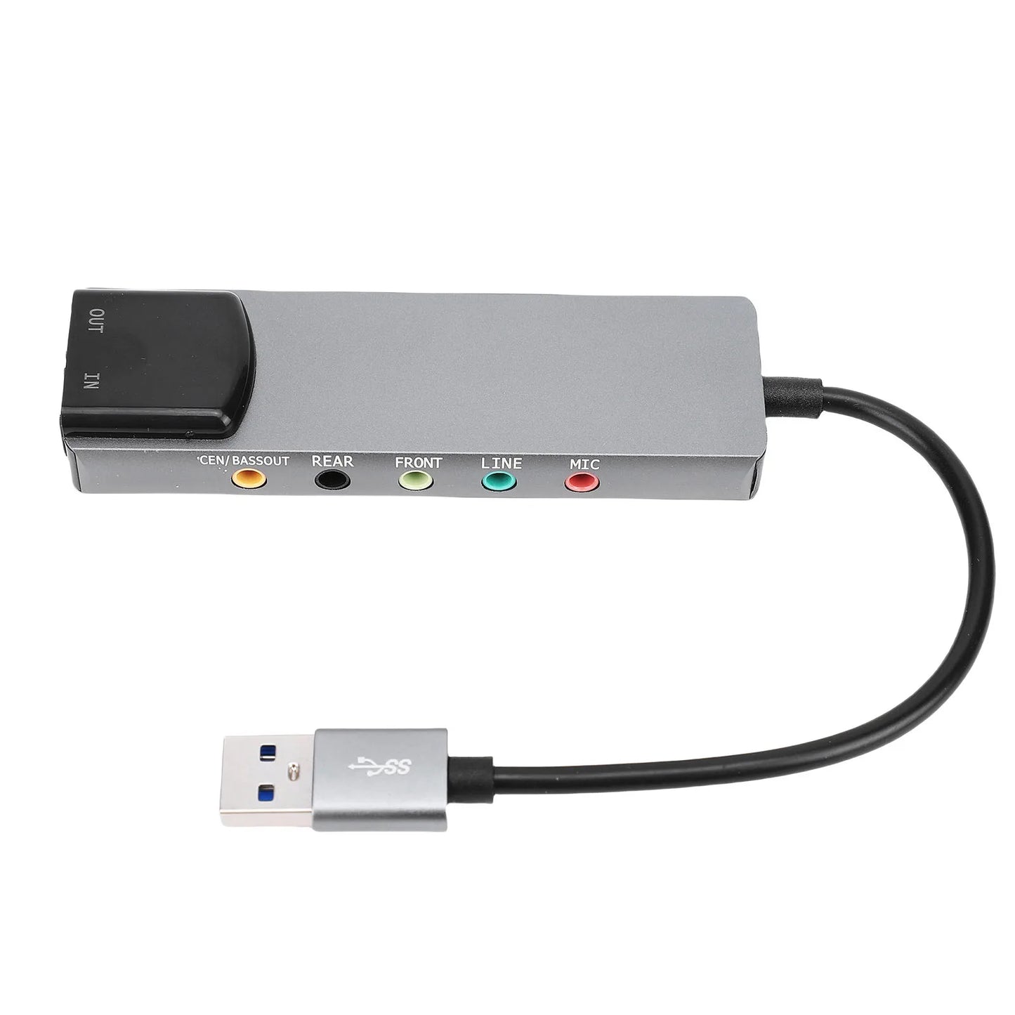 Silver usb 3.0 external sound card with spdif digital sound and colored ports for high resolution music playback