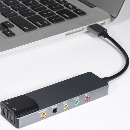 Black and silver 7.1 usb 2.0 external sound card with spdif digital sound and multiple ports for high resolution music