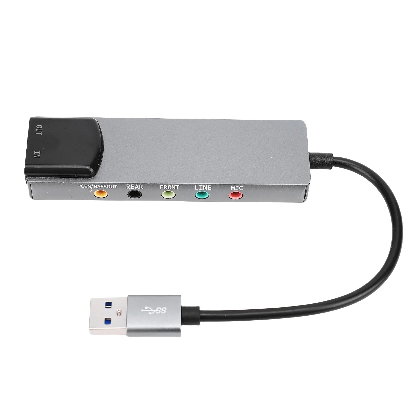 Silver external sound card usb 3.0 with spdif digital sound and multiple colored ports for usb surround sound use