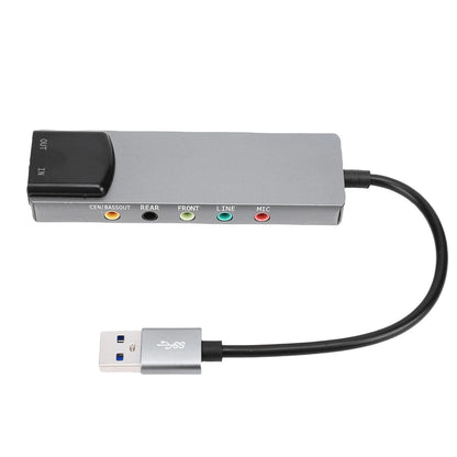 Silver external sound card usb 3.0 with spdif digital sound and multiple colored ports for usb surround sound use