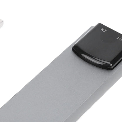 Gray usb flash drive with black glossy cap labeled in and out for 7.1 usb surround sound external sound card with spdif digital sound