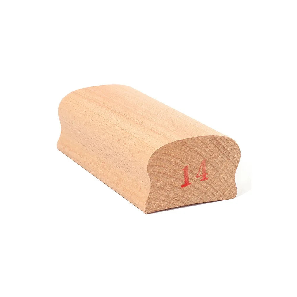 Light-colored wooden guitar radius sanding block with smooth curved surface and 14in size for parts arc polishing