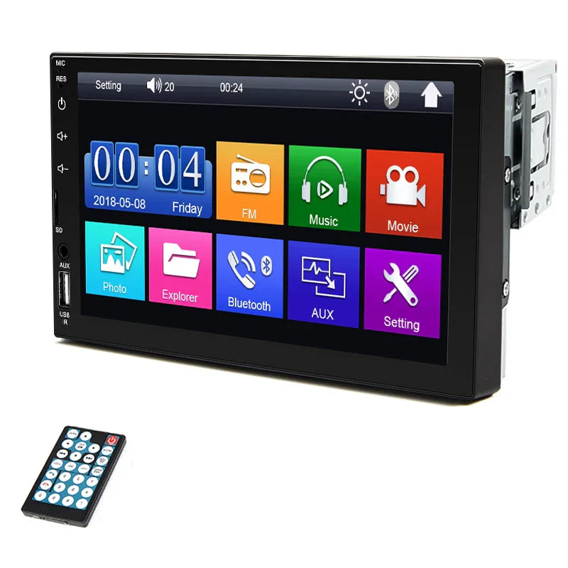 Black 7 inch din mp5 multimedia car radio with hd touch screen usb bt mirror and matching remote control