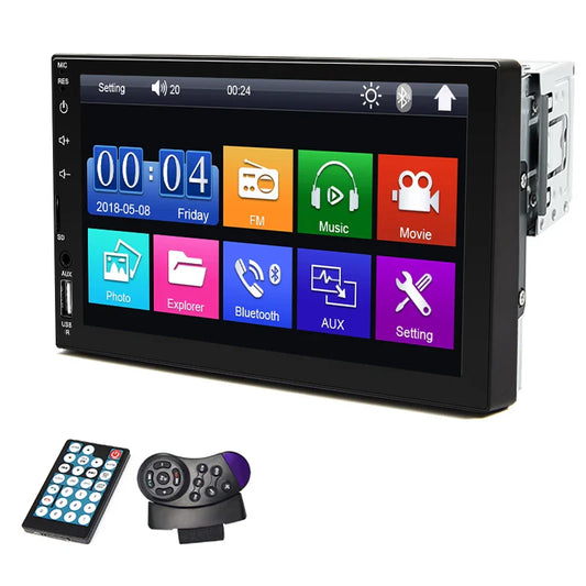 Black 7 inch din mp5 multimedia car radio with hd touch screen usb bt mirror and remote handheld controller