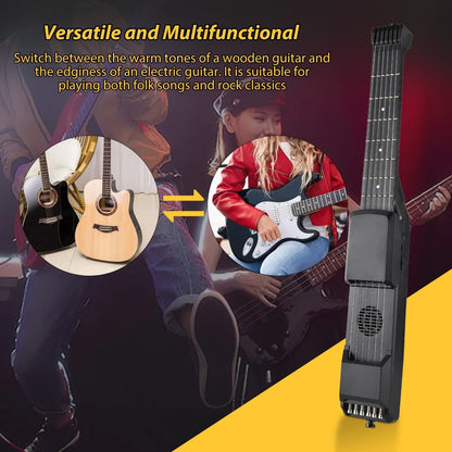 Black 7 frets smart electric guitar with adjustable neck built-in speaker for guitar silent practice and digital tuner metronome
