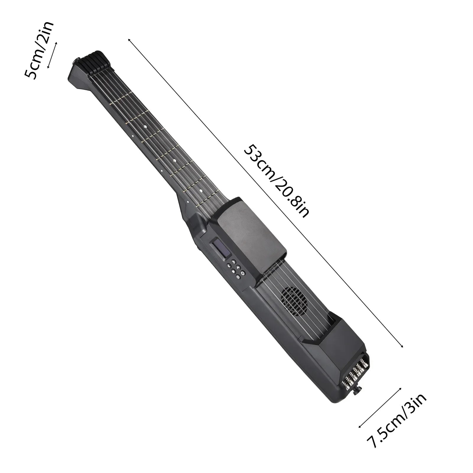 Black 7 frets smart electric guitar with adjustable strings and built-in digital tuner metronome for guitar silent practice