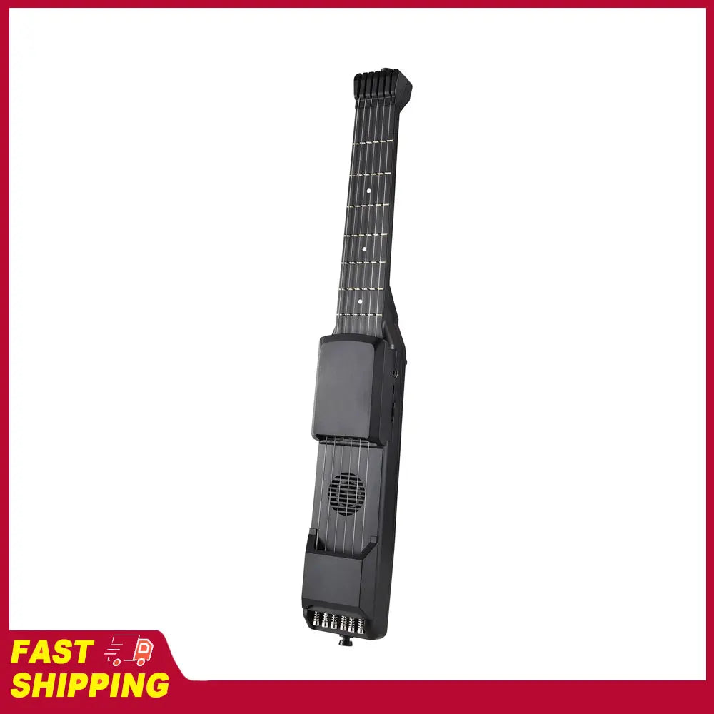 Black foldable frets smart electric guitar with integrated electronics for guitar silent practice and digital tuner metronome functions