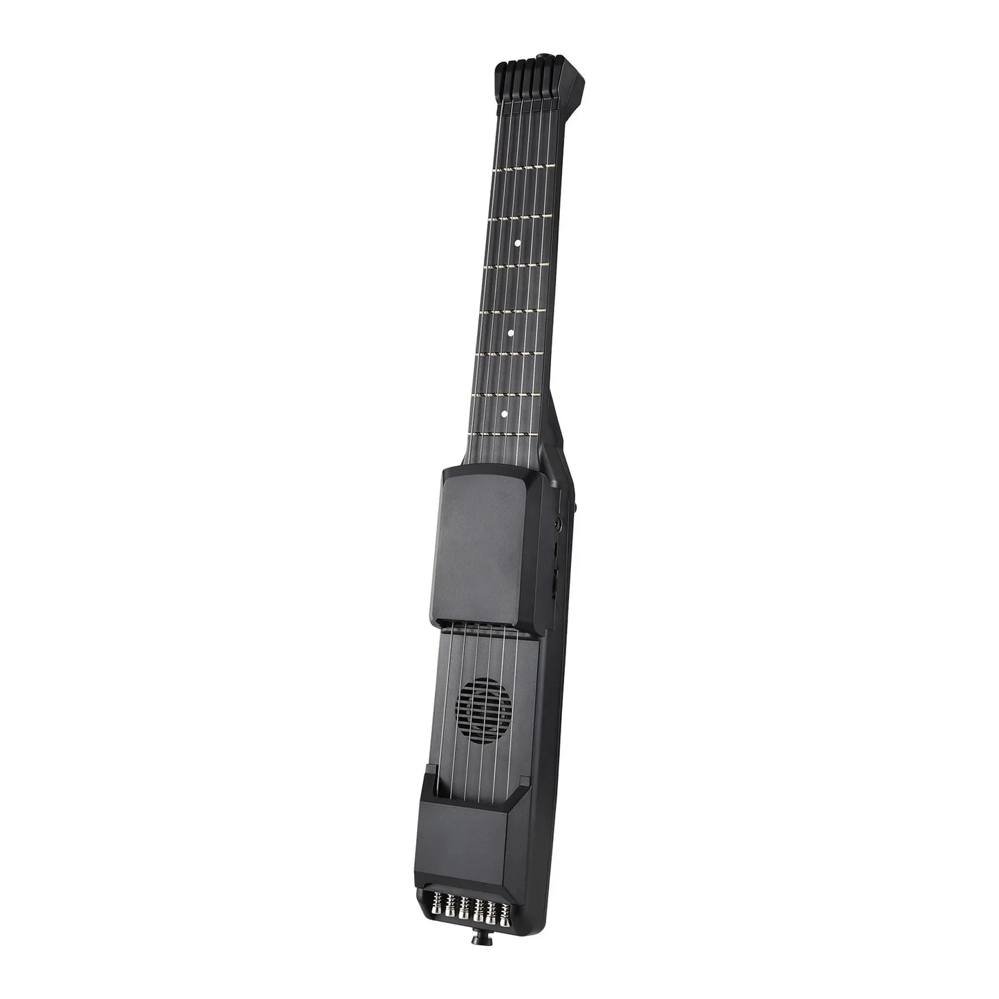Black foldable smart electric guitar with integrated speaker digital tuner metronome for silent practice and portability