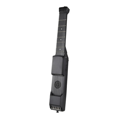Black foldable smart electric guitar with integrated speaker digital tuner metronome for silent practice and portability