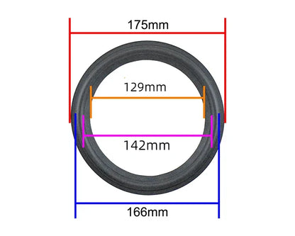 Black circular 7 inch 175mm speaker surround suspension rubber edge with measured dimensions for horn edge repair accessories