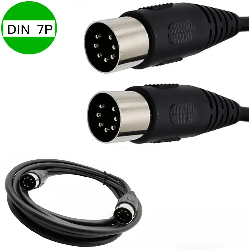 Black din 7pin male controller interface cable with metallic connectors for type beat music and midi devices