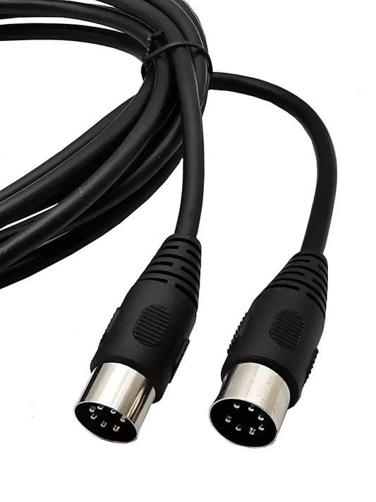 Black coiled 7 pin din male audio cable with two xlr connectors for male controller interface in type beat music setups