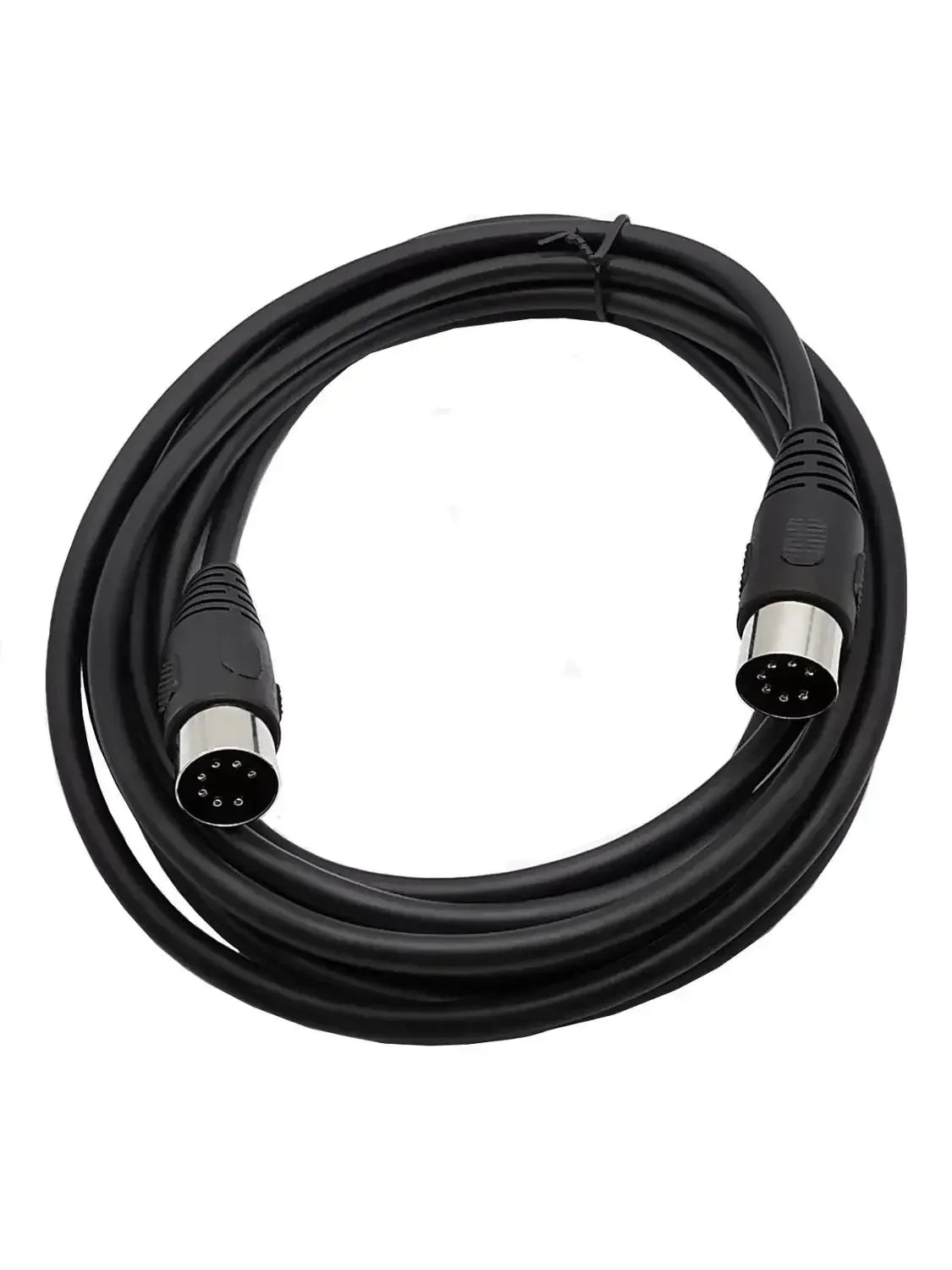 Black coiled din 7pin male audio cable with two 9-pin d-sub connectors for male controller interface type beat music