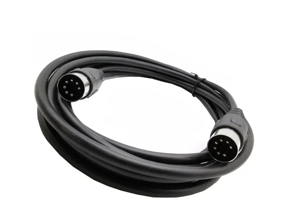 Black coiled 7 pin din male midi cable with male controller interface connectors for type beat music use