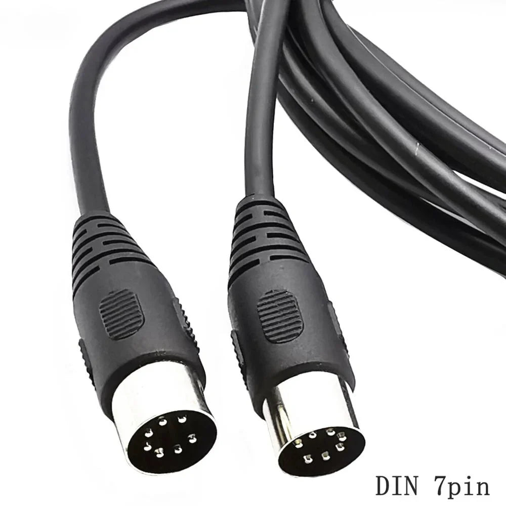 Black din 7pin male controller interface cable with metallic connectors and ribbed plastic housing for type beat music