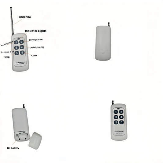 White plastic wireless remote control with black buttons and antenna for 700w cold sparks outdoor dj party firework machine