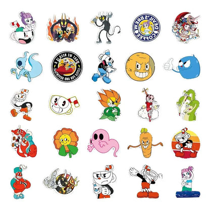 50pcs Game Cuphead Graffiti Stickers Toys Laptop iPad Skateboard Journal Gift Guitar Stickers