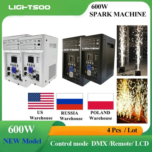 750w dj wedding cold sparks machine in black and white with lcd control panels and remote control sparkler option