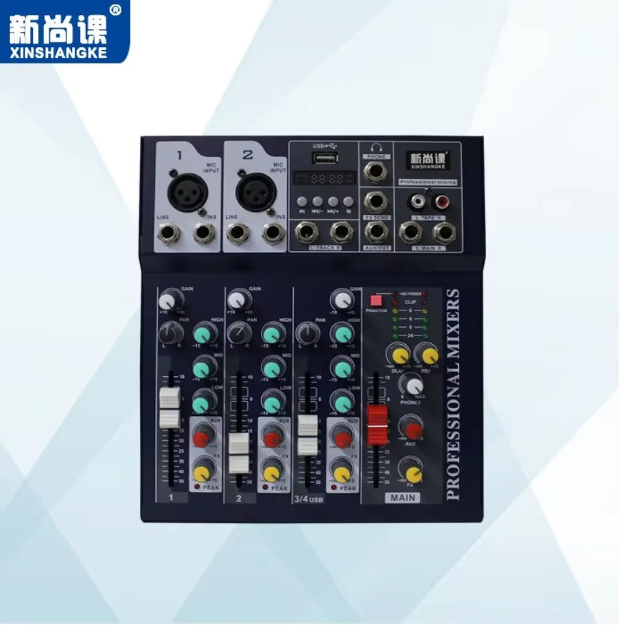 Portable Audio Mixer Systerm 2/4/5/6/7 Channel Bluetooth USB Flash Drive Recording Sound Card Live Broadcast Amplifier Mixer