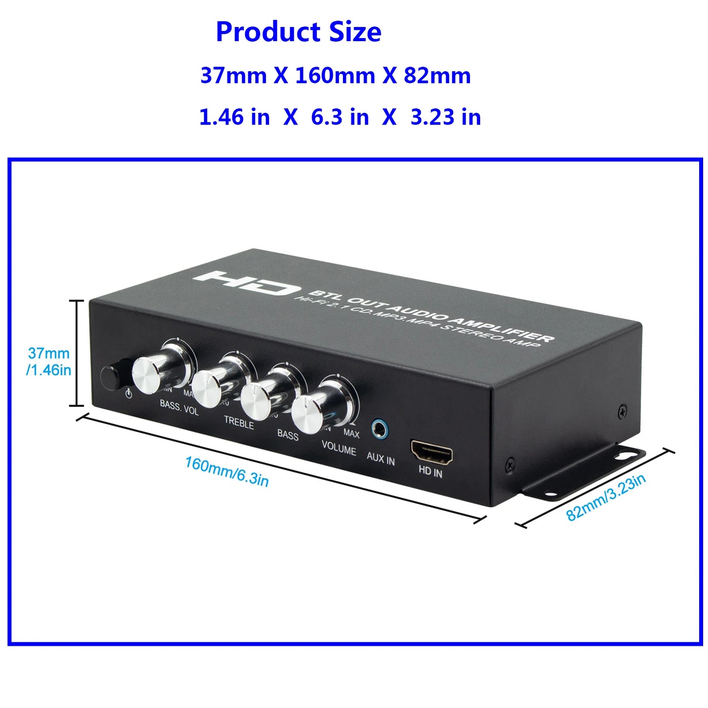 Audio Power Amplifier 80Wx2 Subwoofer HI-FI 2.1CH Audio RCA AUX HDMI Amplifier Stereo Bass Sound Bass MP3 Car Power Amp