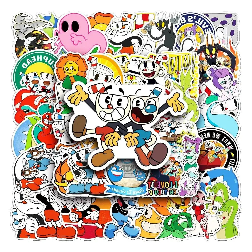 50pcs Game Cuphead Graffiti Stickers Toys Laptop iPad Skateboard Journal Gift Guitar Stickers