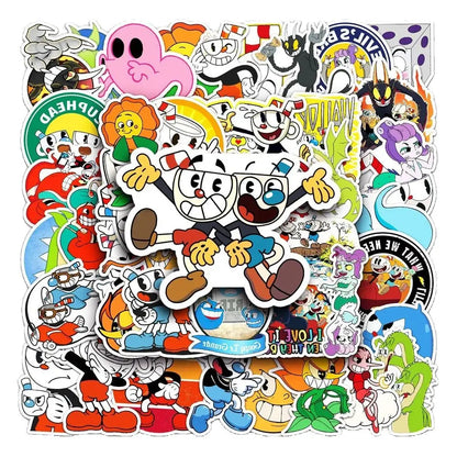 50pcs Game Cuphead Graffiti Stickers Toys Laptop iPad Skateboard Journal Gift Guitar Stickers