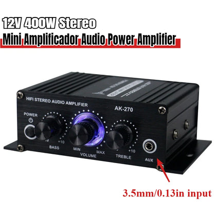 12V 400W Stereo Mini Amplificador Audio Power Amplifier HIFI 2CH Audio Music Player Stereo Audio Amplifier for Mic Car Home