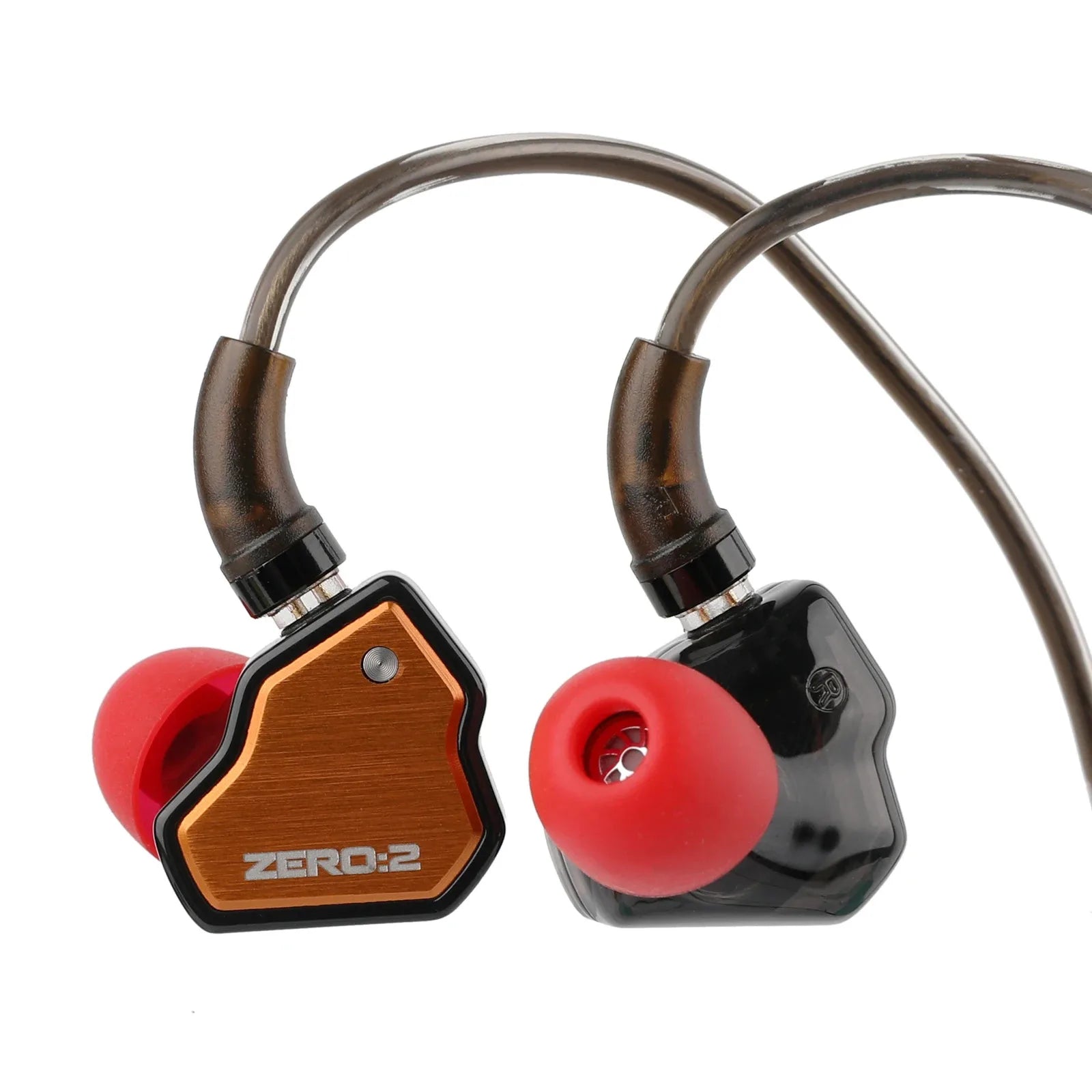 The 7hz x crinacle zero 2 iem features 10mm dynamic driver with brushed bronze and black housing and red eartips
